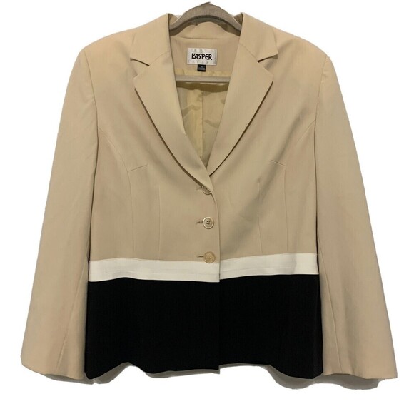 Kasper Womens Plus Size 16 Multicolor Color Block Career Blazer Button Jacket - Picture 1 of 6